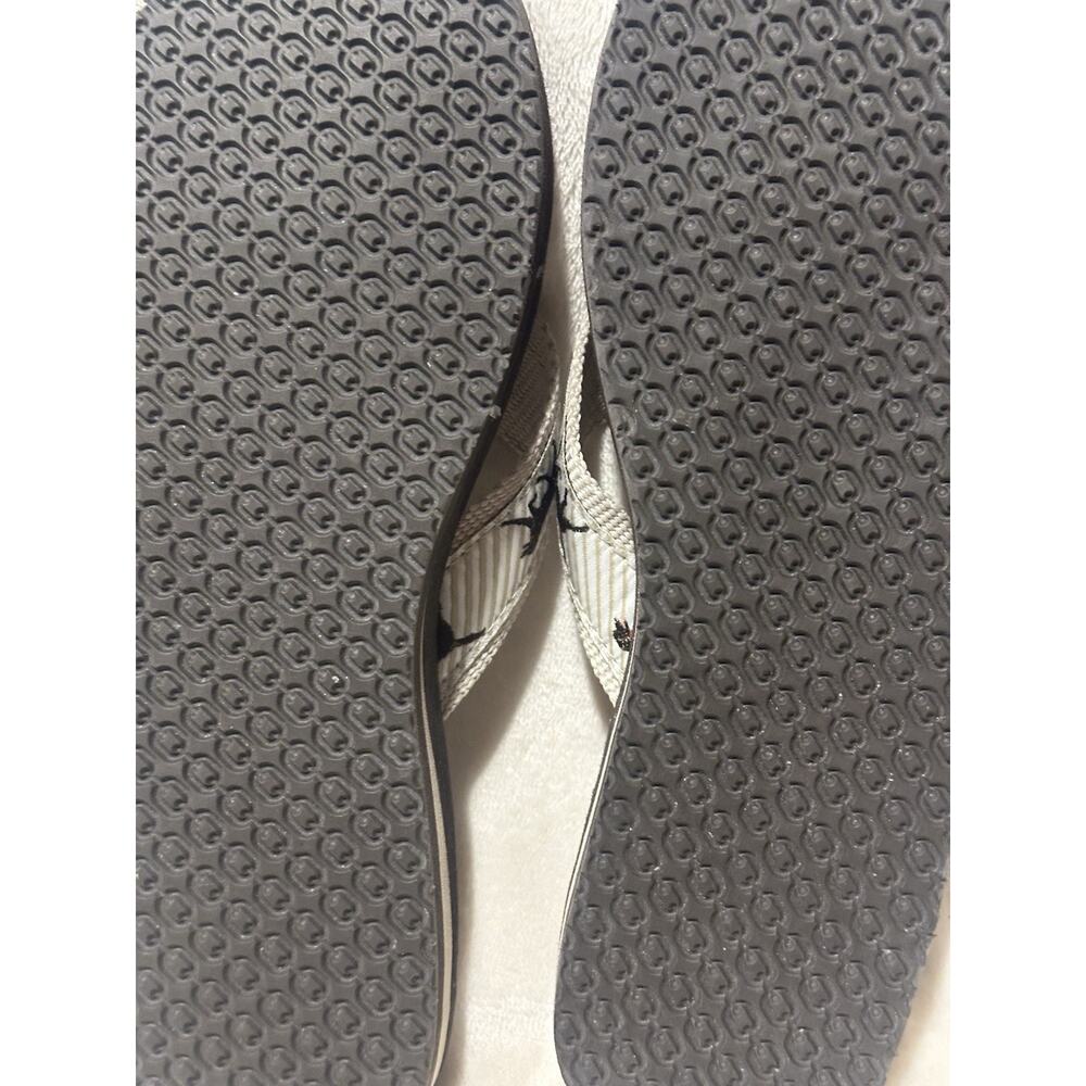 L.L BEAN Women's Sz 7M Chocolate Lab Dog on Beige Braid Cushioned Thong Sandals - Picture 4 of 7